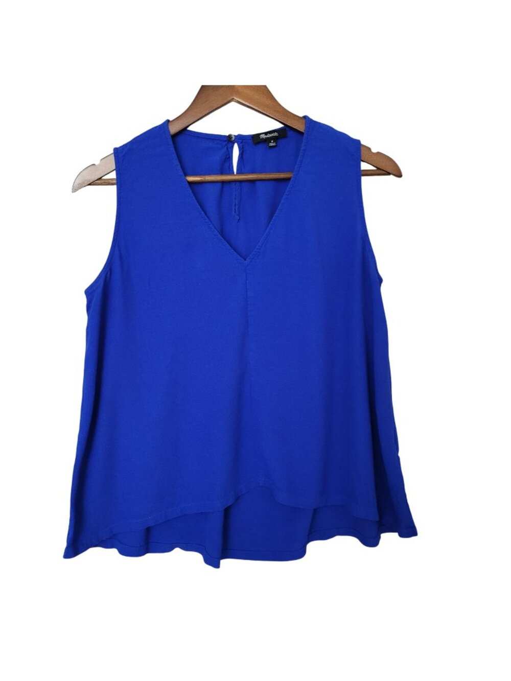 Madewell Sleeveless V-Neck Top Womens Size M Blue High-Low Hem Style G5415